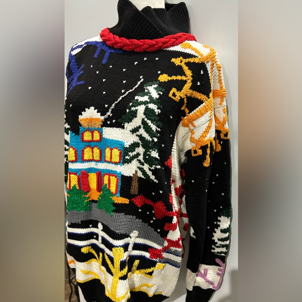 Vintage 80’s Berek Sweater Hand Knitted by Marta D Winter Village Scene Large - Picture 7 of 9
